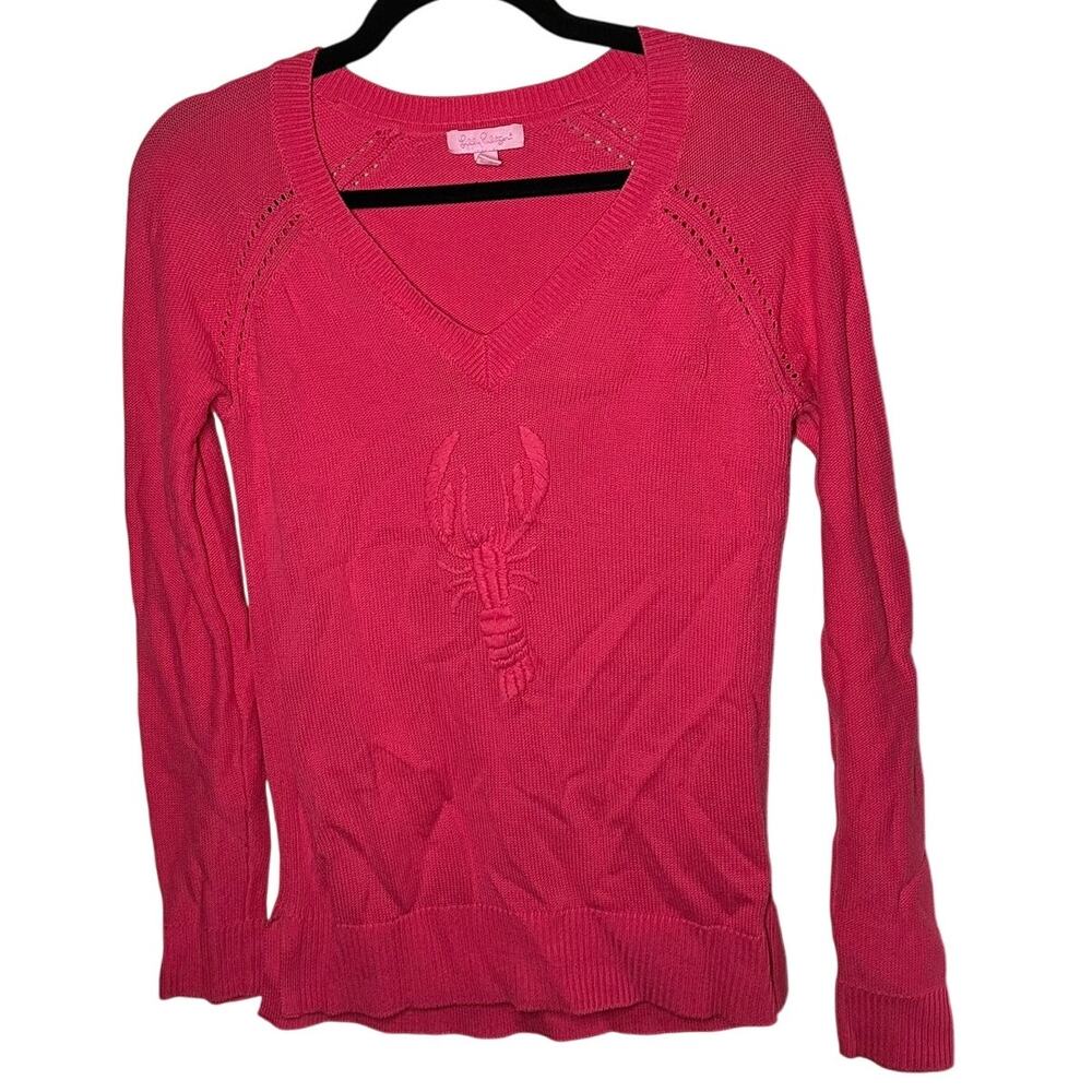 Lilly Pulitzer Women's Pink Lobster‎ Sweater Size Small Nautical Cotton V Neck